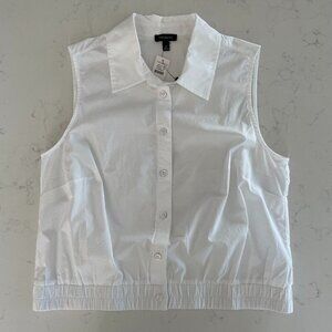 Talbots Sleeveless Crisp Button Down Collared 100% Cotton Shirt White Sz XS NWT